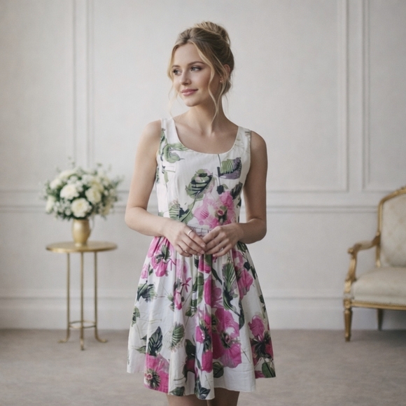 Elle Dresses & Skirts - Elle Pink Fit and Flare Cotton Blend Sundress